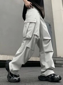 Manfinity LEGND Men's Solid Color Vintage American Utility Paratrooper Cargo Pants - Light Grey - View 5