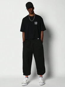 SUMWON Crop Fit Tee With Back Flame Logo Graphic Print - Black - View 4