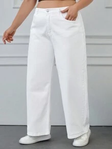 SHEIN Cottnline Talla grande Jeans de pierna recta - Blanco - View 4