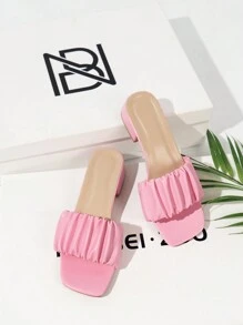 Vrouwen imitatieleren gerimpelde roze sandalen met vierkante neus, asymmetrische hoge hakken voor bruiloftsfeest, comfortabele dikke hakken muiltjes met open neus voor sexy avondfeest, nieuwe lente/zomer stijl hoge hakken voor vakantie, comfortabele sandalen voor buiten op het strand voor muziekfestival, elegante en modieuze hoge hakken voor vrouwen, kantoor hoge hakken voor vrouwen, platform dames hoge hakken schoenen