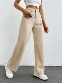 SHEIN PETITE Vaqueros De Pierna Recta Para Mujer