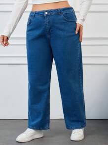 RueChic Plus High Waist Wide Leg Jeans - Blue - View 3