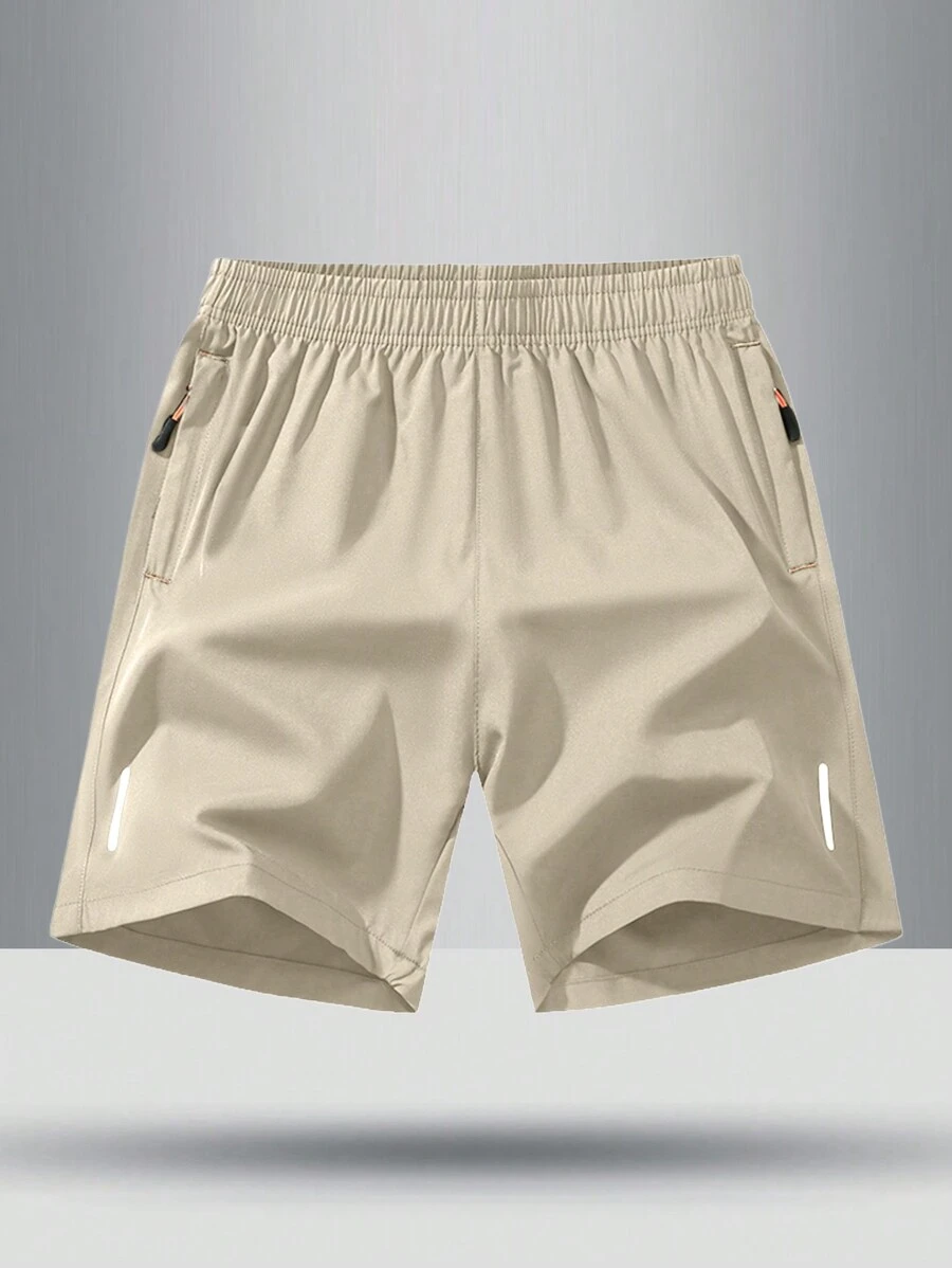 Men Khaki Simple Casual Shorts - Khaki - View 1