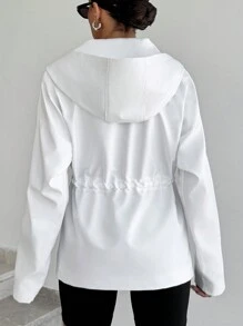 Women's Solid Color Simple Daily Hooded White Rain Jacket