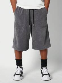 SUMWON Corduroy Jorts With Contrast Drawcords - Dark Grey - View 1