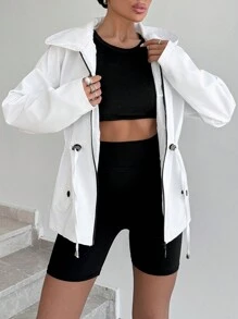 Women's Solid Color Simple Daily Hooded White Rain Jacket