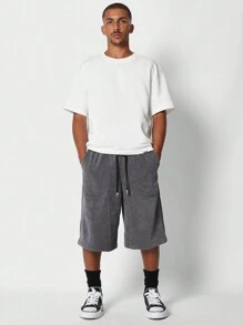 SUMWON Corduroy Jorts With Contrast Drawcords - Dark Grey - View 3