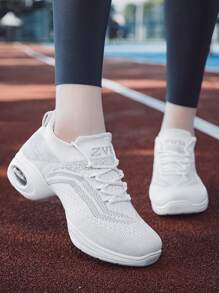 女士舞蹈鞋 女士跳舞专用鞋 健身休闲鞋 软底网眼透气系带气垫底舞蹈鞋 - 白色 - 查看 1