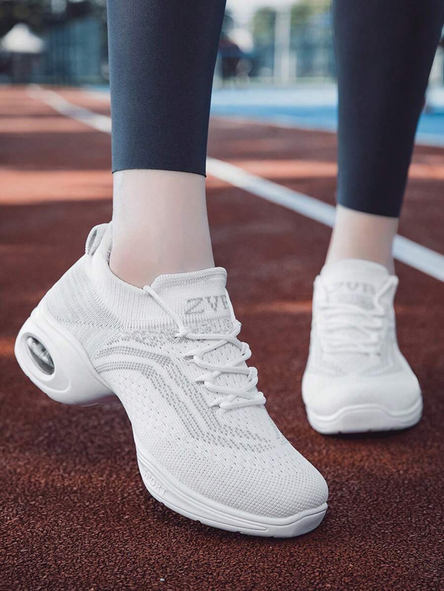 女士舞蹈鞋 女士跳舞专用鞋 健身休闲鞋 软底网眼透气系带气垫底舞蹈鞋 - 白色 - 查看 1