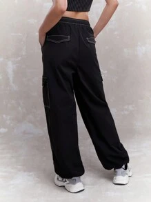 MISSGUIDED Balloon Hem Black Cargo Pants WIth Pockets Office Wear - Black - View 2