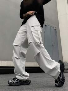 Manfinity LEGND Men's Solid Color Vintage American Utility Paratrooper Cargo Pants - Light Grey - View 4