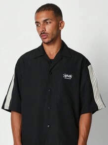 SUMWON Camisa de ajuste cuadrado con rayas laterales - Negro - Ver 3