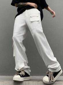 Manfinity EMRG Cargo Men Pants,American Style Straight-Leg Multi-Pocket Traceable Cotton Long Pants