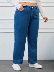 RueChic Plus High Waist Wide Leg Jeans - Blue - View 4