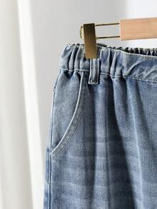 Y2K Wide Leg High Waisted Medium Washed Blue Jeans For Teenage Girls, With Multiple Pockets Design - Medium Wash - View 7