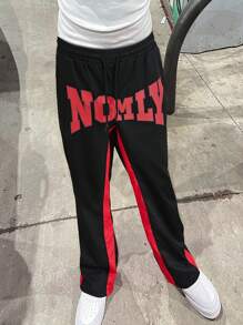 Manfinity Roghcode Pantalón diario sencillo y estampado con colores contrastantes para hombre - Rojo - Ver 1