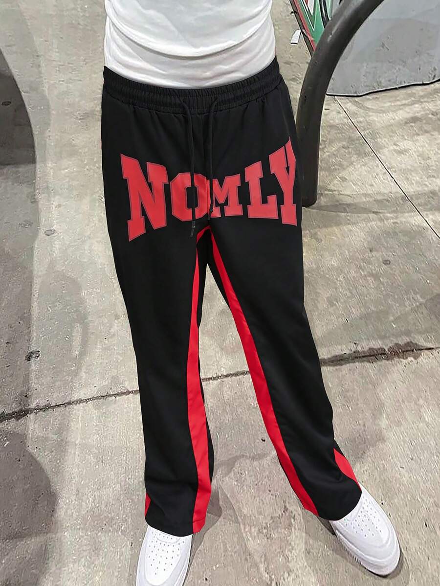 Manfinity Roghcode Pantalón diario sencillo y estampado con colores contrastantes para hombre - Rojo - Ver 1