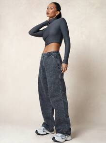 MISSGUIDED Stand Collar Fitted Long Sleeve T Shirt - Grey - View 4