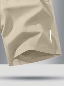 Men Khaki Simple Casual Shorts - Khaki - View 5