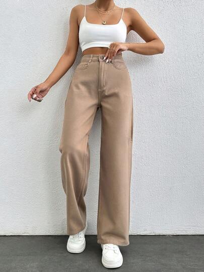 SHEIN PETITE Jeans In Denim, Tinta Unita, Chiusura Con Zip