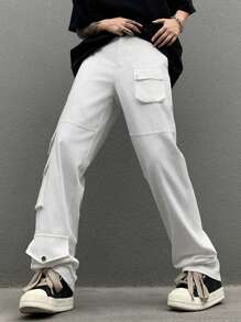 Manfinity EMRG Cargo Men Pants,American Style Straight-Leg Multi-Pocket Traceable Cotton Long Pants