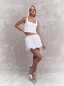 MISSGUIDED White Corset Tank Top And Bubble Hem Mini Skirt Co-Ord Set - White - View 5