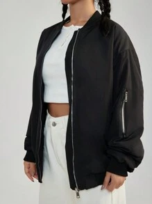 EURMUSE Zip Up Slant Pocket Puffer Coat - Black - View 5