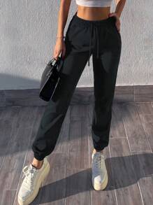 Cloudara Solid Color Jogger Pants With Oblique Pocket - Dark Grey - View 3