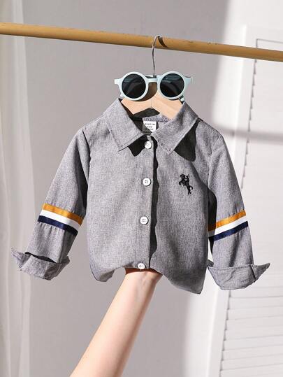 嬰兒男童春秋季休閒刺繡條紋拼色外套