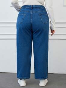 RueChic Plus High Waist Wide Leg Jeans - Blue - View 2