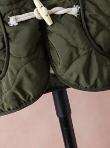 Tween Boy Loose Fit Diamond Patterned Horn Button Padded Coat - Army Green - View 3