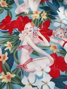 Flirla Plus Size Summer Vintage Floral Printed Turn-Down Collar Dress - Multicolor - View 3