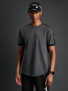 Coreblaze Camiseta Esportiva Casual de Manga Curta Estilo Namorado para Homens com Colarinho Trançado com Faixa de Letras - Preto - Visão 8