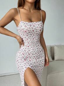 SHEIN EZwear 女式夏季休閑高衩迷你小花吊帶裙 - 彩色 - 查看 4