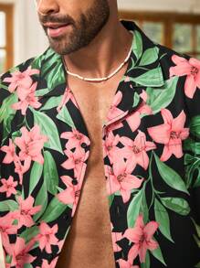 ResortEase Camisa de manga corta con estampado aleatorio para hombre de talla grande