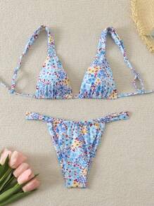 SHEIN Swim Women's Summer Beach Floral Sexy Bikini Set, Random Print - Multicolor - View 1