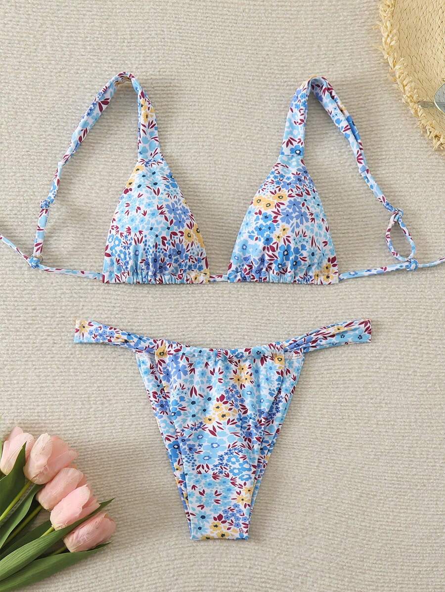 SHEIN Swim Women's Summer Beach Floral Sexy Bikini Set, Random Print - Multicolor - View 1