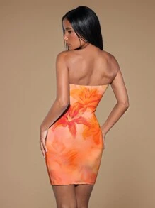 SHEIN BAE 女士碎花无肩带迷你连衣裙，适合夏季海滩度假/复活节/狂欢节/夏季/优雅女士连衣裙/复活节/女士沙滩装/女士度假装/复活节连衣裙/复活节连衣裙/狂欢节/夏季/优雅女士连衣裙/复活节/女士沙滩装/女士度假装/复活节连衣裙/毕业礼服/无肩带上衣，适合外出穿着 - 珊瑚橙 - 查看 2