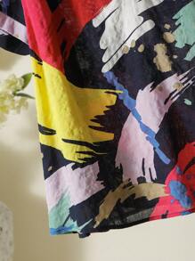 SHEIN LUNE Plus Size Summer Casual Printed Shirt And Solid Color Wide Leg Pants 2pcs/Set - Red - View 4