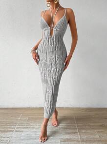 Breezaya Cut Out Tie Backless Sweater Dress Without Lingerie Set - Grey - View 3