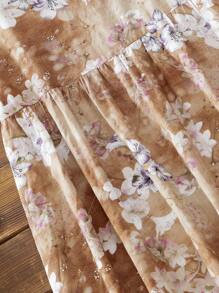 Mulvari Vestido casual de manga murciélago con estampado de flores teñidas para vacaciones de mujeres