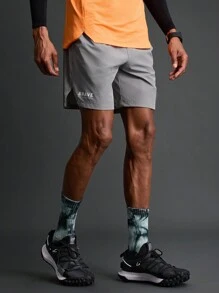 Manfinity Sport Polished Freund Stil Herren Lässig Sport Shorts mit Buchstaben-Muster Taschen, graue Shorts