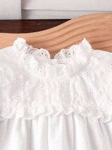 SHEIN Baby Girls' Simple, Comfortable, Elegant, And Versatile Long Sleeve Top With Ruffled Lace Design, Fall/Winter - White - View 3