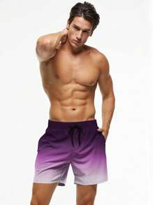 Manfinity KASUA Men Ombre Drawstring Waist Swim Trunks,Hawaiian - Purple - View 1