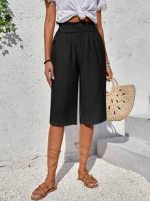 SHEIN LUNE Women's Solid Color Straight-Legged Vacation And Leisure Long Pants - Black - View 3
