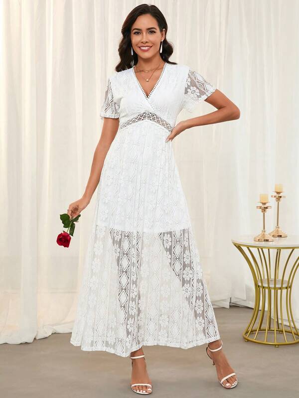 SHEIN Clasi Elegante Vestido Largo de Encaje para Verano