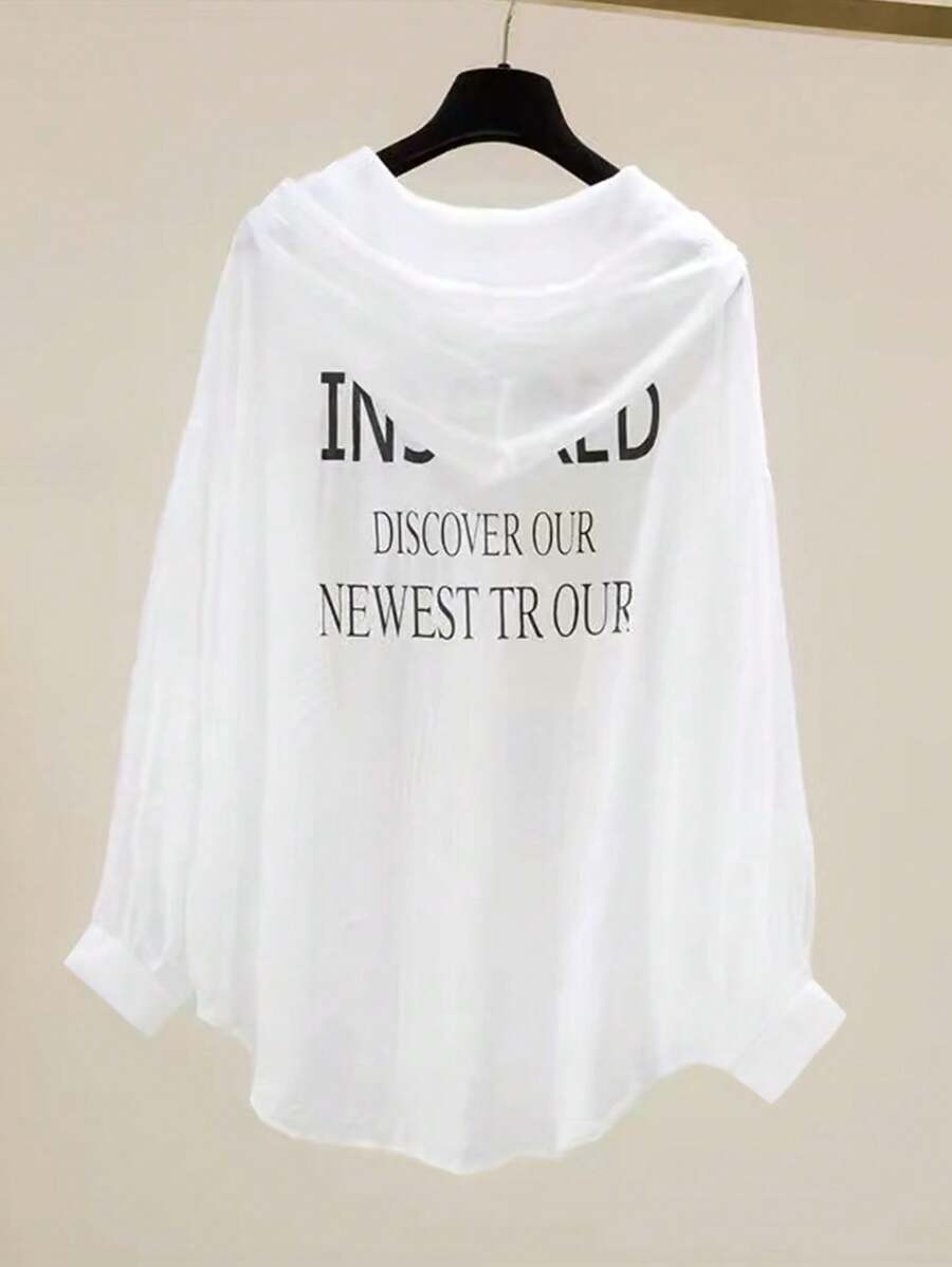 INAWLY Áo sơ mi đơn giản có mũ trùm đầu in họa tiết dành cho nữ, áo dài tay - trắng - Xem 1