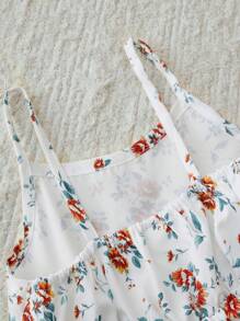 SHEIN Young Girl Denim Jacket & White Dress With Cute Floral Patchwork Design - White - View 3