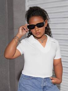 SHEIN Tween Girls' Extended Size  Casual Polo Shirt, Simple And Comfortable, Set Of Multiple Short Sleeve T-Shirts - Multicolor - View 4