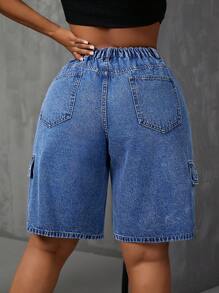 SHEIN SXY 大尺碼女性休閒牛仔短褲，帶口袋 - 中等水洗藍 - 查看 2